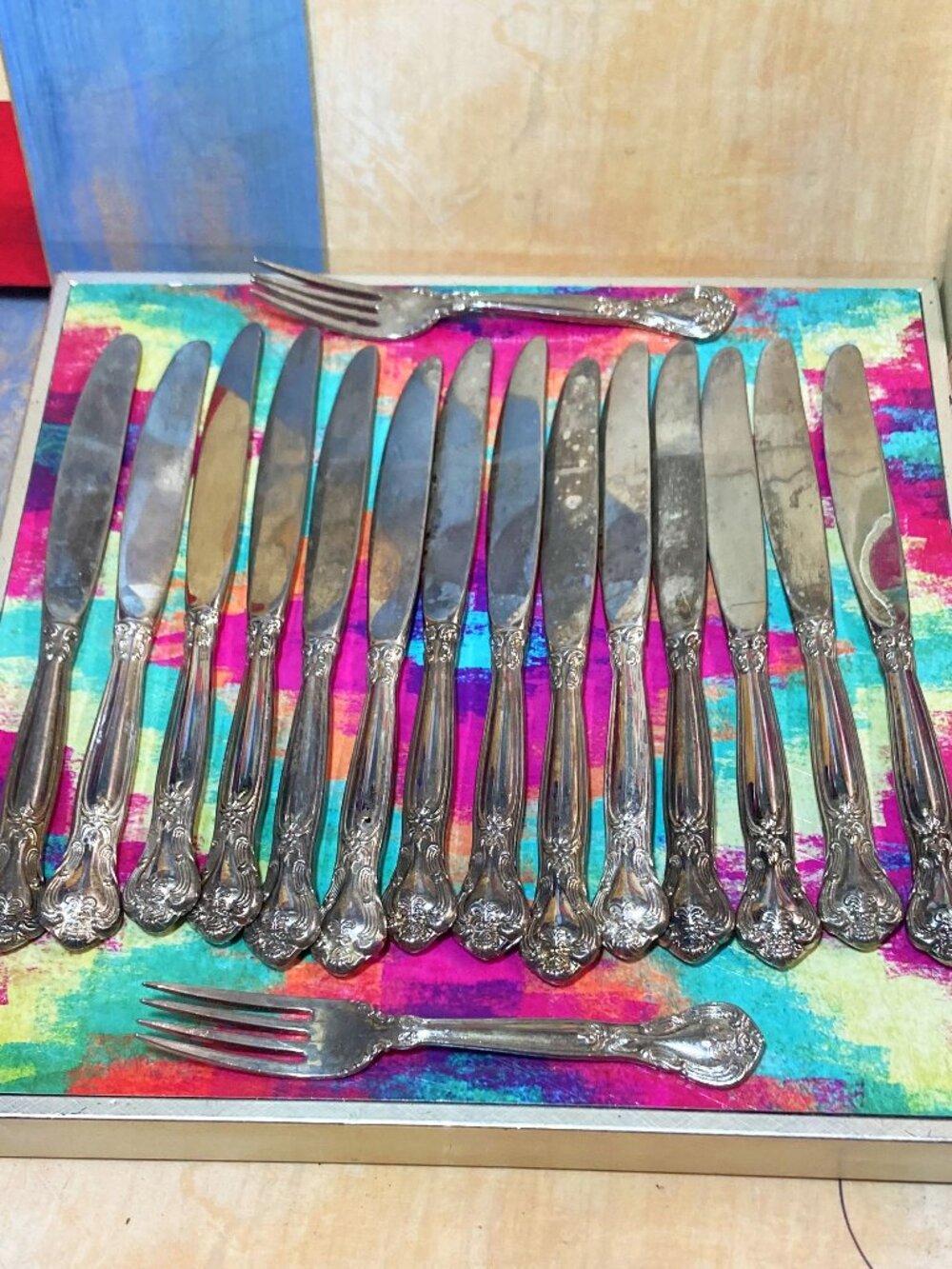 VINTAGE GODINGER GRAND MASTER PLATE FLATWARE BUTTER DINNER KNIFES 17- PIECE